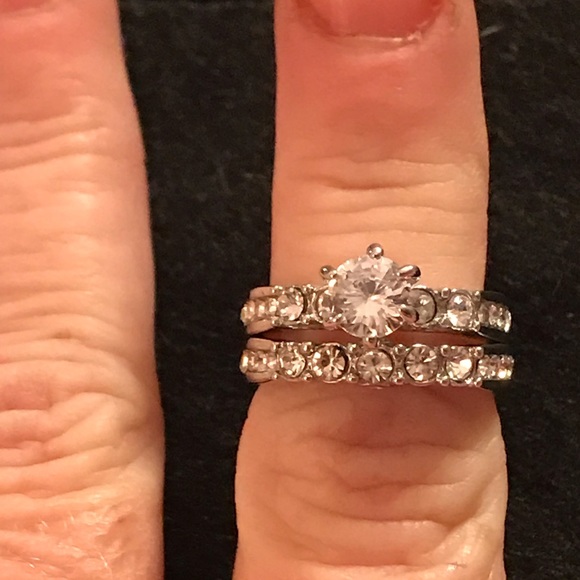 New Sterling silver white sapphire wedding ring set size 5.75 - Picture 6 of 9